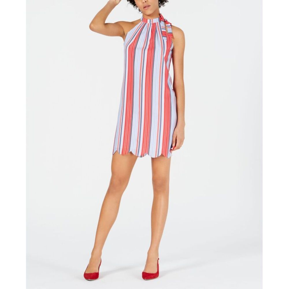 Maison Jules Striped Tie-Neck Dress